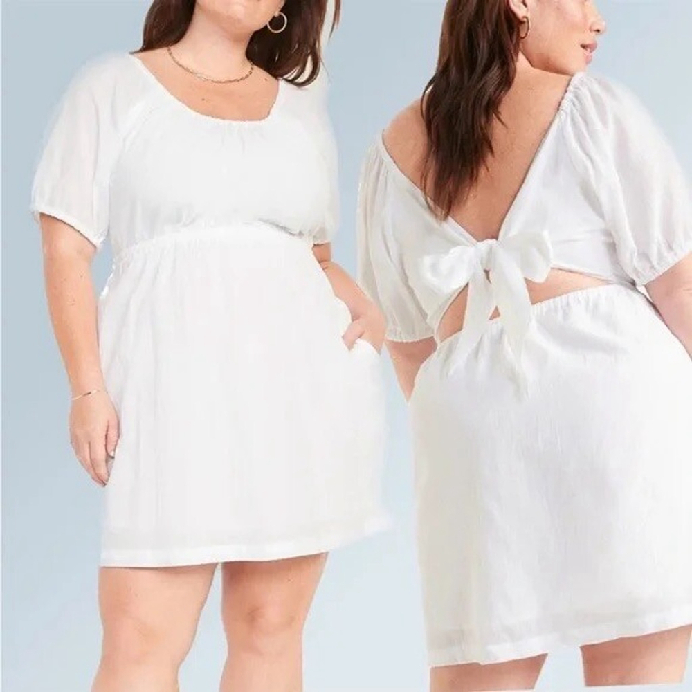 Old Navy White Puff Sleeve Mini Dress 3XL